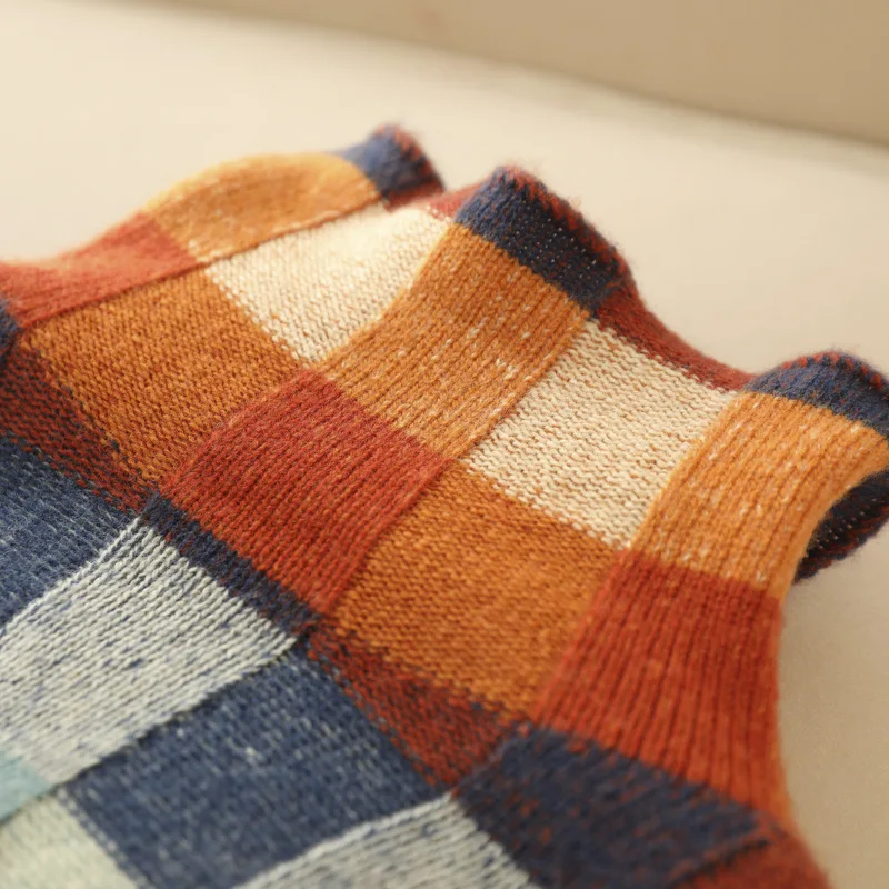 Adalynn™ | Colourful turtleneck jumper with patchwork knit pattern